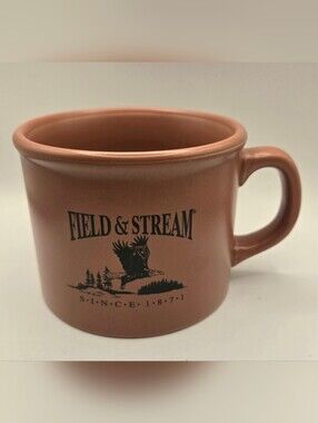 Field & Stream Stoneware Large Coffee Mug Cup Orange Black Lettering 16 Ounces